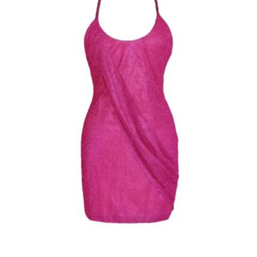 Meshki 2000s Collection Y2K Mini Dress Bodycon Going Out Glitter Shimmer Pink XS - Picture 11 of 12